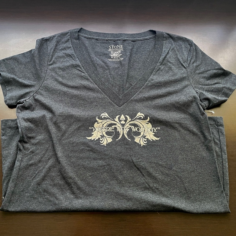 Stone Brewing “Not Worthy” (alt design) LADIES Tee (new old stock never worn)